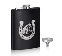 Western Cowboy Stainless Steel Hip Flask - 8oz Matte Black Pocket Flask with Engraved Horse & Bull Skull Design, Leakproof Whiskey Flask for Men, Groomsmen, Outdoor Gift