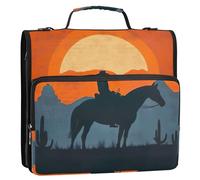 Western Cowboy Sunset Art Zipper Binder Organizer 3 Ring Binders 1.5 Inch D Ring School Binders Bag with Shoulder Strap Portfolio & Case Ring Folder Holder