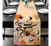 Western Cowboy Table Runner 13x120 Inches Long Cowgirl Cactus Sun Leaf Boho Vintage Cotton Linen Table Runner Burlap Style for Dinner Table Party Decor Tabletop Decorations