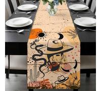 Western Cowboy Table Runner 14x72 Inches Long Cactus Cowgirl Animal Leaf Sun Boho Cotton Linen Table Runner Burlap Style for Dinner Table Party Decor Tabletop Decorations