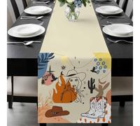 Western Cowboy Table Runner 14x72 Inches Long Cowgirl Cactus Animal Leaf Boho Vintage Cotton Linen Table Runner Burlap Style for Dinner Table Party Decor Tabletop Decorations