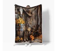 Western Cowboy Throw Blanket Farmhouse Barn Southwest Country Ranch Cowboy Boots Floral Soft Warm Cozy Plush Comfy Blanket for Couch Bed Sofa Rustic Southwestern Fleece Flannel Decorative Throws