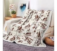 Western Cowboy Throw Blankets, Wild West Cowboy Ride Horse Desert Cactus Cozy Warm Bed Couch Blanket, Farmhouse Country American West Theme Fleece Flannel Throws to Decorate the Room and Bedroom
