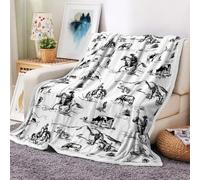 Western Cowboy Throw Blankets, Wild West Cowboy Ride Horse Desert Cactus Cozy Warm Bed Couch Blanket, Farmhouse Country American West Theme White Fleece Flannel Throws Decorate the Room and Bedroom