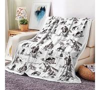 Western Cowboy Throw Blankets, Wild West Cowboy Ride Horse Desert Cactus Cozy Warm Bed Couch Blanket Farmhouse Country American West Theme White Fleece Flannel Throw Decorate Room