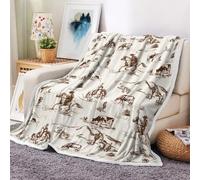 Western Cowboy Throw Blankets, Wild West Cowboy Ride Horse Desert Cactus Cozy Warm Bed Couch Blanket, Farmhouse Country American West Theme Fleece Flannel Throws to Decorate the Room and Bedroom