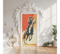 Western Cowboy Vintage American Cool Man Horse Door Stickers, Wild West Boho Hippie Mandala Door Mural Decals Waterproof PVC Self-Adhesive Sticker Peel and Stick for Bedroom Living Room 88x200 cm