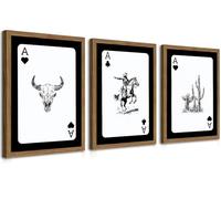 Western Cowboy Wall Art Set Of 3 Cowboy Print Playing Card Inspired Southwestern Canvas Poster Trendy Western Wall Decor Longhorn Bull Skull Room Decor for Bedroom Living Room Framed 12x16 inch