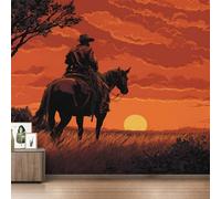 Western Cowboy Wallpaper for Living Room, Sunset Scenery Wall Mural for Bedroom 150x105 cm, Non-Woven Photo Wallpaper, Home Decor D&O128