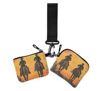 Western Cowboy Wild West Brown Women's Coin Purses Card Cases Mini Fashion ID Card Holders Protector with Wristlet Strap for Woman 2 Pcs, Western cowboy Wild West brown, One Size, Casual