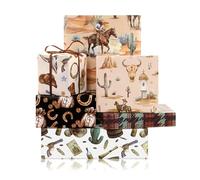 Western Cowboy Wrapping Paper 6 Sheets 50 x 70 cm Wild West Desert Cactus 1 Roll Brown Ribbon