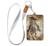 Western Cowgirl Beautiful Wild West Leather id Badge Holder Vertical with Lanyard and 3-Card Capacity id and Card Holder for Office School IDs,Hotel Key Cards, Pass Cards