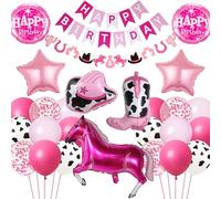 Western Cowgirl Birthday Balloons Decoration - 49 Pieces Girls Party Decorations with Happy Birthday Banner, Pink Horse Star Round Foil Balloon for Girl Women Baby Shower Supplies