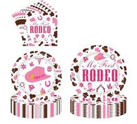 Western Cowgirl Birthday Party Decorations - 96 Pcs My First Rodeo Party Decoration Including Pink Plates And Napkins Cowgirl Rodeo Tableware Set Serve 24 Guests