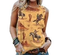 Western Cowgirl Cactus T-Shirt Vintage Western Top for Women (Yellow L) (L Yellow)