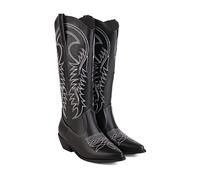 Western Cowgirl Cowboy Boots for Women Pointed Toe Wide Calf Boots Vintage Embroidered Pull On Cowgirl Boots,Black,12 UK