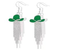 Western Cowgirl Earrings for Women Sparkly Rhinestone Tassel Earrings Enamel Cowgirl Hat Ear-Rings Country Concerts Jewelry Cowboy Carter Outfits Accessories for Her (green)
