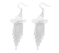 Western Cowgirl Earrings Ladies Enamel Hat Shiny Crystal Waterfall Tassel Dangle Earrings Jewelry Gifts for Women, one size, Zinc, No Gemstone