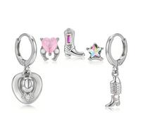 Western Cowgirl Earrings Set for Women 5PCS - Trendy Cowboy Boot & Hat Dangle Hoops with Studs, Hypoallergenic Stackable Jewelry for Rodeo Birthday Gifts., M, Metal, No Gemstone