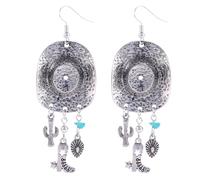 Western Cowgirl Earrings, Silver Cowboy Hat Dangle Earrings with Boots Cactus Turquoise Pendant Boho Country Vintage Rodeo Jewelry Accessories for Women Summer Concert Outfit