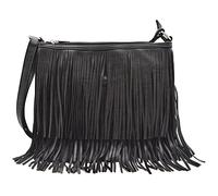 Western Cowgirl Fashion Style Leather Fringe Crossbody Handbags Women Purse Country Everyday Shoulder Bag, Black, L