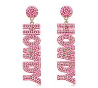 Western Cowgirl HOWDY drop Dangle Earrings Handmade Beaded Crystal Cowboy Nashville Country Concert Rodeo Outfits Party Accessories for Women, Crystal Resin Pearl, crystal