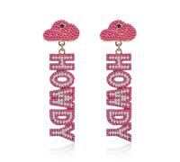 Western Cowgirl HOWDY drop Dangle Earrings Handmade Beaded Crystal Cowboy Nashville Country Concert Rodeo Outfits Party Accessories for Women, Crystal Resin Pearl, crystal