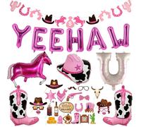 Western Cowgirl Party Decorations Balloon - 37 Pcs West Wild Party Decoration Pink Yee Haw Letter Balloons Banner Horse Foil Balloon Photo Props For Bachelorette Bridal Shower Supplies