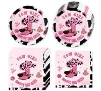 Western Cowgirl Party Supplies, 20 Pcs Plates and 20 Pcs Napkins Wild West Theme Pink Cowgirl Rodeo Decorations Tableware for Pink Cowboy Rodeo Birthday Bachelorette Party Decorations