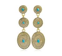 Western Cowgirl Turquoise Earrings for Women Boho Cowboy Silver Statement Dangle Earrings Vintage Western Drop Earring Country Concert Jewelry Gift, L, Metal, No Gemstone