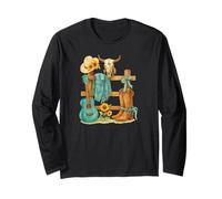 Western Cowgirl Turquoise Guitar Boots & Sunflower Aesthetic Long Sleeve T-Shirt