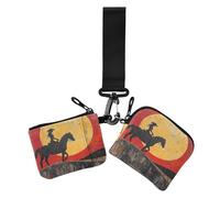 Western Cowgirl Women's Card Cases Change Holder Small Portable Identity Card Protector with Wristlet Strap for Work Travel 2 Packs