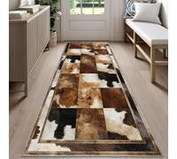 Western Cowhide Carpet Runners for Hallways 60x240cm Rustic Cowhide Carpet Runner, Brown Cow Print Long Area Rug, Machine Washable Rug for High Traffic Areas in Hallway