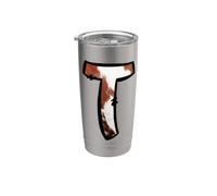 Western Cowhide Letter T Initial Alphabet Design Stainless Steel Insulated Tumbler