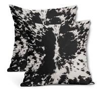 Western Cowhide Print Pillow Covers 18X18 Inch Set of 2 Black White Cow Spots Decorative Pillow Cases Farmhouse Pillowcase Cotton Linen Cushion Case Rustic Home Decor for Couch Sofa Porch Outdoor