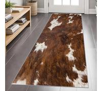 Western Cowhide Runner Rug for Hallway 60x240cm, Brown Cow Print Carpet Runner, Farmhouse Cowboy Long Carpet, Low Pile Non Shedding Machine Washable Rug for Bedroom Laundry Living Room Decor Mat