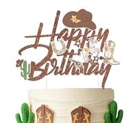 Western Cupcake Cake Toppers Rodeo Birthday Cake Decoration Brown Glitter Cowboy Hat Cactus Cake Picks Hoedown Cowboy Themed Party Decorations for Kids Party Supplies
