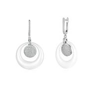 Western Dangle Earrings for Women, Sterling Silver Earrings Vintage White Dangle with Ceramics Cubic Zirconia