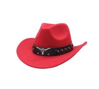 Western Denim Curved Top Hat Wool Hat with Large Brim British Jazz Hat in Autumn and Winter Style, red, One Size