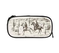 Western Desert Cowboy Pencil Case for Boy, Retro Men Large Capacity Pencil Pouch with Zipper, Multifunction Office School Pencil Box, Student Pen Holder Organizer Stationery Bag for Teen