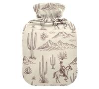Western Desert Cowboys Hot Water Bottle with Velvet Cover Hot Water Bag for Hot and Cold Compress