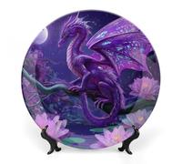 Western Dragon Animal Decorative Plate Ceramic China Plates with Display Stand for Home Wall Decor 8inch
