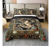 Western Dragon Bedding Set Boys Girls Country Style Flowers Leaves Duvet Cover Tribal Tree of Life Comforter Cover Green Khaki Black Kids Bedroom Decor 3Pcs Double 100% Cotton,No Comforter