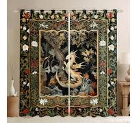 Western Dragon Bedroom Curtain Country Style Flowers Leaves Kids Living Room Curtains Tribal Tree of Life Room Decor Windows Drapes Green Khaki Black Window Treatments 46x54 Inches,2 Panels