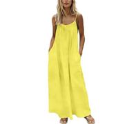 Western Dress for Women Summer Dresses for Women Sexy Spaghetti Strap Backless Cami Dress Solid Color Loose Maxi Long Sundress with Back Tie Vacation Outfits Sleeveless Beach Clothes Yellow,L