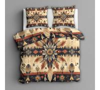 Western Duvet Cover Double Bedding Set, Aztec Tribal Boho Southwestern Pattern, Reversible Design Bedroom Decor Bed Quilt Cover with 2 Pillowcases, Microfiber, Zip - SMK1658O
