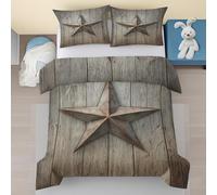 Western Duvet Cover Set Single Size, Texas Star Wooden Pattern Bedding Sets, Rustic Farmhouse Soft Microfibre Duvet Covers with Zipper Closure and 1 Pillowcase(2Pcs 135 x 200) Ui285
