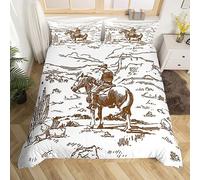 Western Duvet Cover Single, Farmhouse Cowboy Bedding Set Western Bedding, Country Southwest Desert Comforter Cover, Wild Cactus Quilt Cover, Vintage Hand Drawn 2Pcs Bed Cover for Boys Men