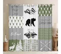 Western Farmhouse Blackout Curtains Hunting Bear Deer Window Curtains 2 Panels,52 x 90 Inch,Woodland Cabin Lodge Window Treatments Drapes Retro Country Plaid Patchwork Curtain,Green