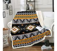 Western Fleece Blanket 40"x50" Boho Aztec Throw Blanket for Couch Geometric Exotic Bohemian Sherpa Blanket for Kids Adults Ethnic Oriental Warm Cozy Fuzzy Blanket Black White Orange